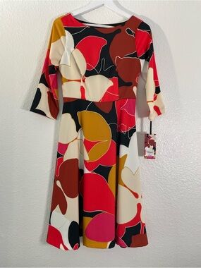 Tracee Ellis Ross Red, Mustard & Black Abstract Midi Dress